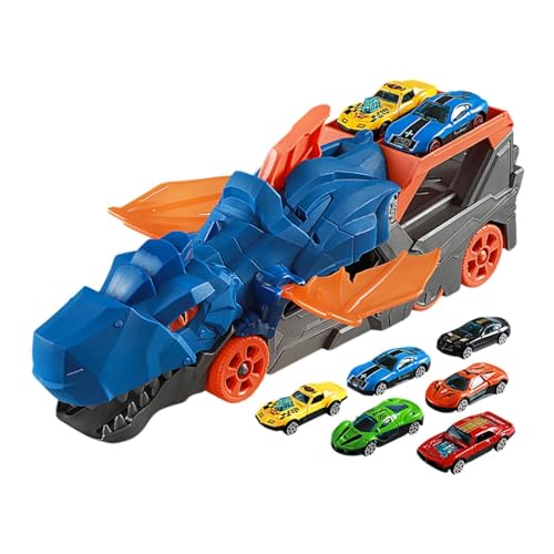 Amagogo Spielzeugauto-Schienenset, Dinosaurier-Transport-LKW, Spielzeug für Kleinkinder, Autospielzeug, Dinosaurier-Starttransporter für Jungen und Mädchen, Blau mit 6 Autos von Amagogo