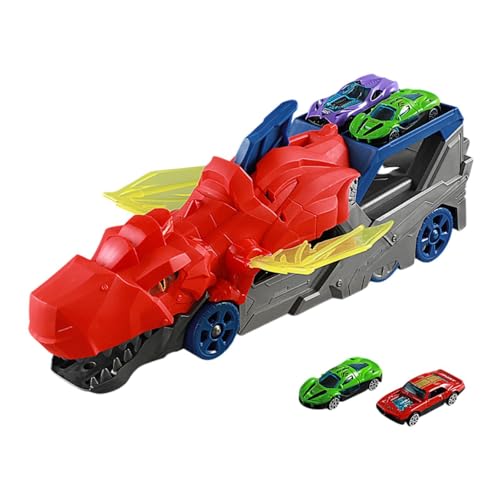 Amagogo Spielzeugauto-Schienenset, Dinosaurier-Transport-LKW, Spielzeug für Kleinkinder, Autospielzeug, Dinosaurier-Starttransporter für Jungen und Mädchen, Rot mit 2 Autos von Amagogo