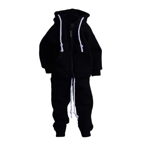 Amagogo Sportkleidung für männliche Figuren im Maßstab 1/12, Mini, Kapuzenpullover und Hosen mit Reißverschluss, Puppenkleidungskostüm für 6 Zoll große, Schwarz von Amagogo