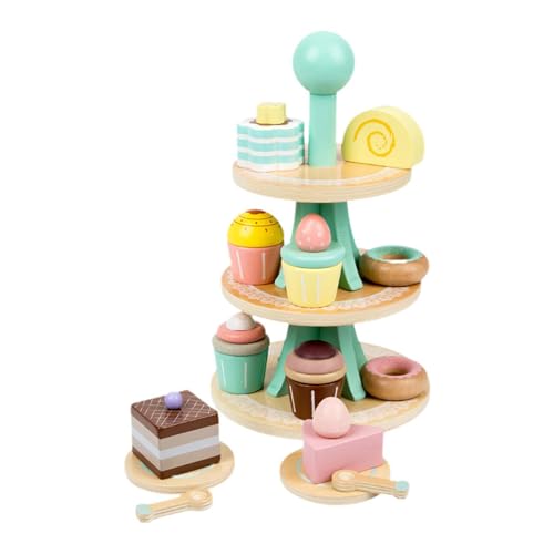 Amagogo Teeparty-Set aus Holz für kleine Mädchen, Holzspielzeug mit Spielzeugplätzchen und Tortenständer, Küchenzubehör für Kinder, Mädchen von Amagogo