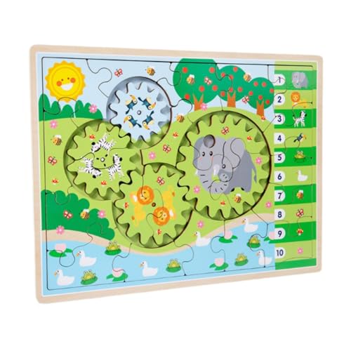 Amagogo Tiere-Puzzles, Zahnrad-Puzzles, Geschenk, Farbwahrnehmung, Holz-Puzzles, Puzzle-Spiel für Kinder ab 3 Jahren, Kleinkinder, Kinder, Jungen und Mädchen, GrÜn, 35x26x0.7cm von Amagogo