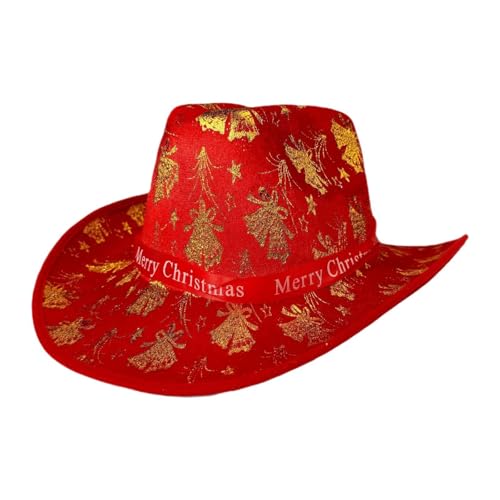 Amagogo Weihnachts-Cowboyhut, Trendiger, lässiger Cowboyhut mit Cowgirl-Motiv für Bühnenauftritte, Goldene Fliege von Amagogo