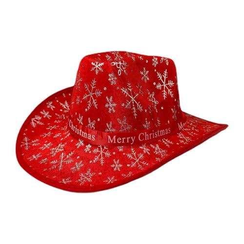 Amagogo Weihnachts-Cowboyhut, Trendiger, lässiger Cowboyhut mit Cowgirl-Motiv für Bühnenauftritte, Weiße Schneeflocken von Amagogo