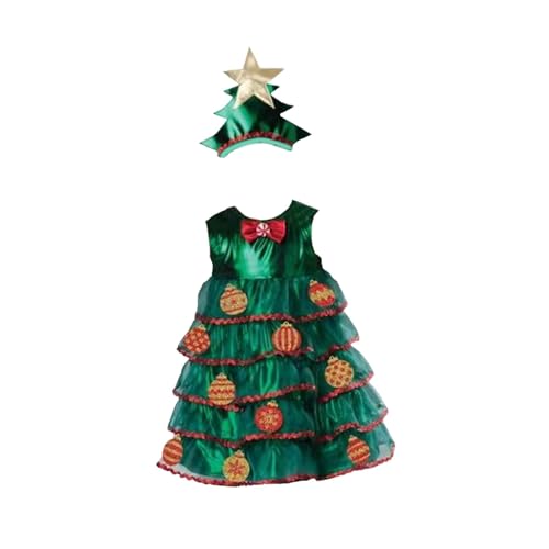 Amagogo Weihnachtsbaumkleid mit Hut für Kinder, zum Verkleiden für Feste und Feiertage, 110 cm von Amagogo