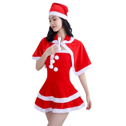 Amagogo Weihnachtskleid für Damen mit Kopfbedeckung für Rollenspiele, Neujahrs-Foto-Requisiten, XXXL von Amagogo