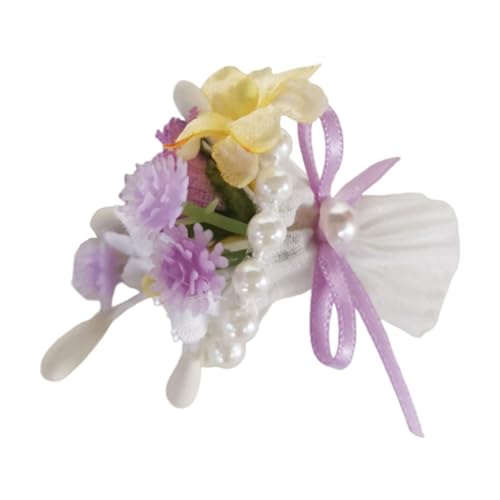 Amagogo Wunderschöne Puppen, handgebundener Blumenstrauß, Miniatur-Spielzeug, Kostüm-Zubehör, handgefertigtes Modell für 15–17 cm große Puppen, Violett von Amagogo