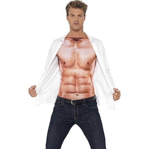 Amakando Adonis Körper Sixpack Muskelshirt Herren M 48/50 Sportler Muskelkostüm Muskel Kostüm Faschingskostüm Männer Shirt Durchtrainierter Oberkörper Muskelattrappe Oberteil von Amakando