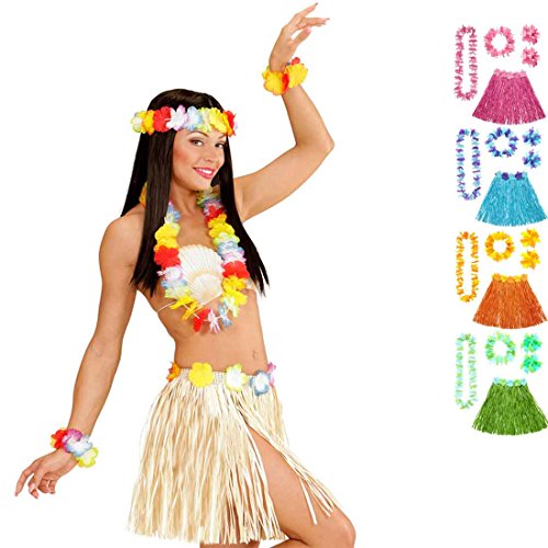 Amakando Bastrock Blumenkette Hawaii Hula Set bunt Hawaikette Baströckchen Limbo Party Outfit Südsee Kostüm Zubehör Strandparty Beachparty von Amakando