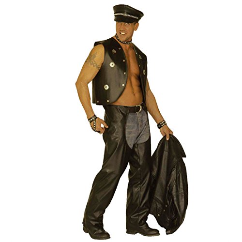 Amakando Biker Chaps Hose Rocker Bikerhose XL (54) Motorrad Lederchaps Imitat Fasching Motorradhose Village People Hardrock Kunstlederhose Striptease Mottoparty Accessoires Karneval Kostüm Zubehör von Amakando