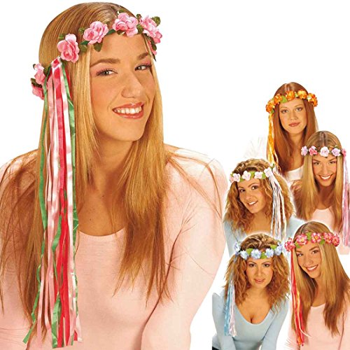 Amakando Blumenkranz Haare Haarschmuck Blumen rosa Hippie Blumenhaarkranz Fee Blütenkranz Elfe Blumenschmuck Haar Kostüm Accessoire Blumenkind Mottoparty Zubehör von Amakando