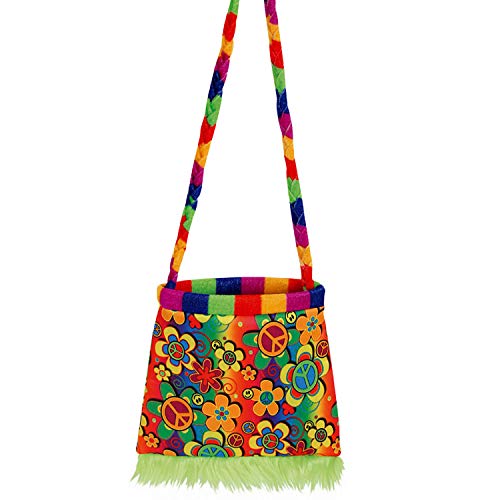 Amakando Bunte Blümchen-Umhängetasche Love & Peace / 20 x 20 cm/Tolles Kostüm-Accessoire für Blumenkinder/Perfekt geeignet zu 70er-Party & 90er-Party von Amakando