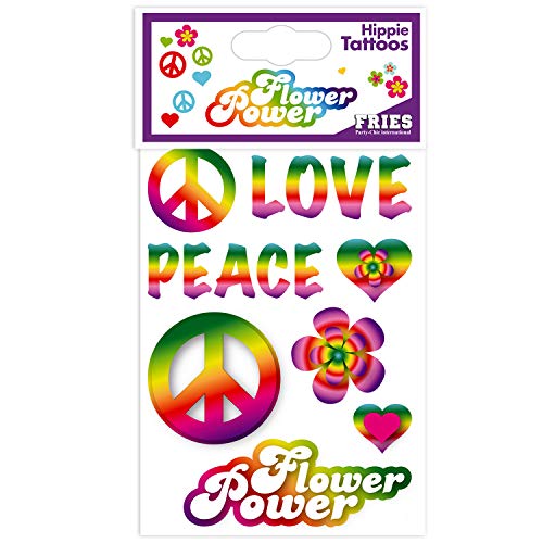 Amakando Bunte Flower Power Abzieh-Bilder/Farbenfrohe Fake-Tattoos Love & Peace/Ideal zu 70er-Party & Themenabend von Amakando