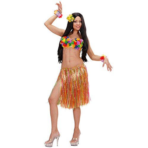 Amakando Bunter Hawaii Rock Südsee Bastrock Hula Bast Damenrock Strandparty Aloha Damenrock Sommerparty Karibik Hawaiiparty Hularock Tanzrock Sommer Mottoparty Verkleidung Karneval Kostüm Zubehör von Amakando