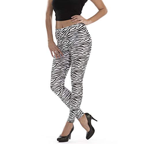 Amakando Elegante Zebra-Leggins für Damen/Schwarz-Weiß L/XL (44-50) / Gestreifte Jeggings Tights mit Zebraprint/EIN Highlight zu Mottoparty & Karneval von Amakando