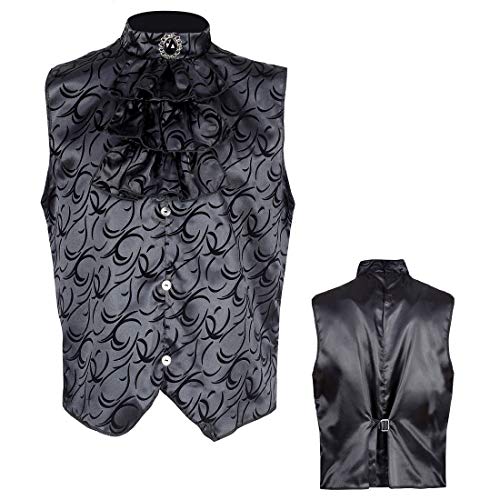 Amakando Elegantes Steampunk-Gilet mit Stehkragen & Rüschenkragen Baron/Schwarz-Grau L/XL (52/54) / Edles GRAF Dracula Kostüm-Accessoire/Ideal zu Horror-Party & Gruselparty von Amakando