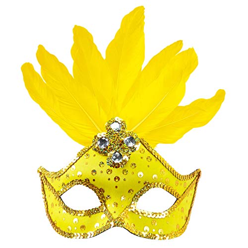 Amakando Farbenfrohe Augen-Maske Karneval in Rio/Gelb/Samba Gesichts-Maske mit Federn & Strass/Perfekt geeignet zu Mottoparty & Maskenball von Amakando