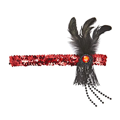 Amakando Feder Kopfschmuck Charleston Haarband rot-schwarz Federhaarband 20er 30er Jahre Haarband Kostüm Accessoire Damen Gatsby Haarschmuck Federschmuck von Amakando