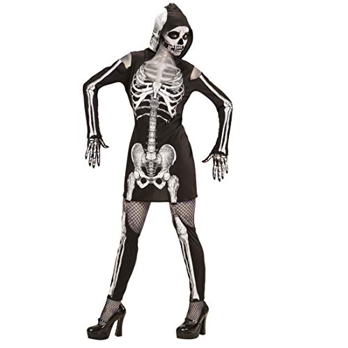 Amakando Figur betontes Skelett-Kleid für Frauen/Schwarz-Weiß in Größe M (38/40) / Knochen Halloween-Kostüm Damen geeignet zu Gruselparty & Karneval von Amakando