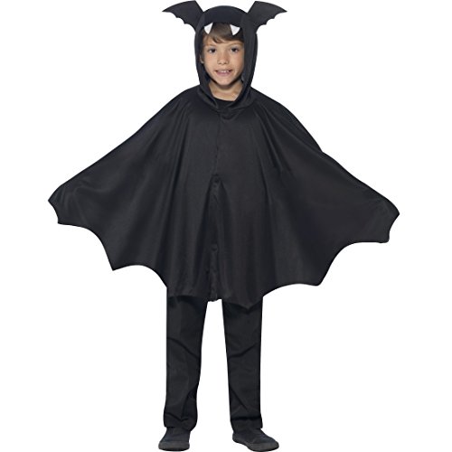 Amakando Fledermausflügel Poncho mit Kapuze - M/L, 7-12 Jahre, 130-158 cm - Bat Cape Kinder Halloween Fledermauskostüm Kapuzenumhang Vampirumhang Kapuzencape Vampirflügel Fledermaus Umhang Kind von Amakando