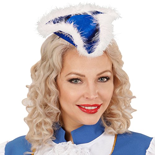 Amakando Funkenmarie Minihut Garde - blau - Funkenmariechen Fascinator Piratin Haarreif Gardehut Tanzmariechen Kostüm Accessoire Damen Mini Dreispitz Hut von Amakando