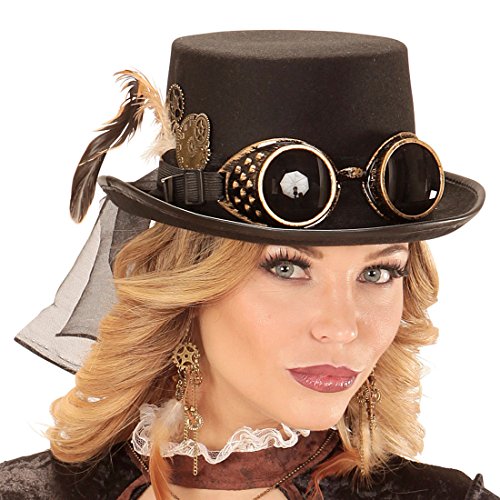 Amakando Gothic Zylinderhut Viktorianische Hut Zahnräder Zahnrad Herrenhut Clockwork Kopfbedeckung Herren und Damen Punk Kostüm Kleidung Steampunk Zylinder mit Brille von Amakando