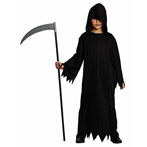 Amakando Halloween Gewand Kinder Mittelalter Mönchskutte 152 cm 10-12 Jahre Sensenmann Kostüm Geist Schwarze Kutte Karneval Kostüme Grim Reaper Robe Henker Umhang Gevatter Tod von Amakando