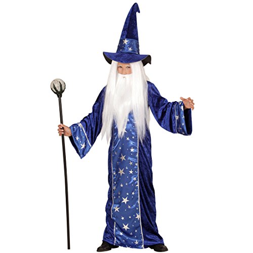 Amakando Halloween Verkleidung Hexer - 128, 5-7 Jahre - Magier Kinderkostüm Märchen Fantasy Outfit Gandalf Zaubererkostüm Zauberumhang Jungen Kleiner Zauberer Kostüm von Amakando