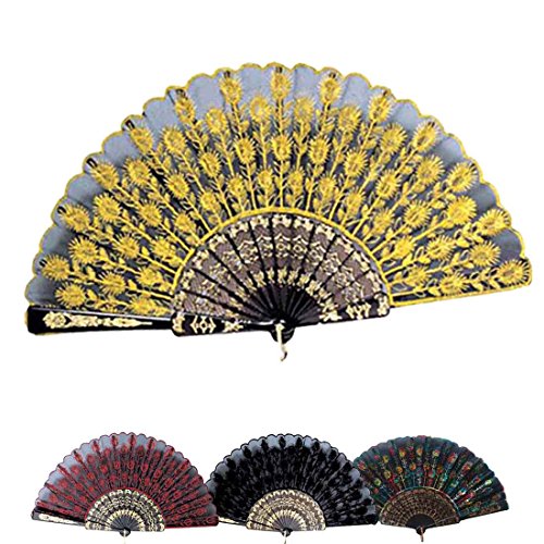 Amakando Handfächer Spanischer Fächer gelb Flamenco Zubehör Stofffächer Spanierin Accessoire Kostümzubehör von Amakando