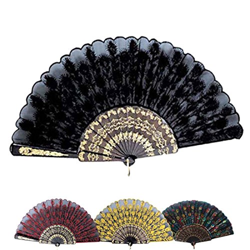 Amakando Handfächer Spanischer Fächer schwarz Flamenco Zubehör Stofffächer Spanierin Accessoire Kostümzubehör von Amakando