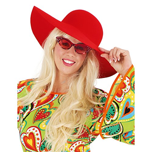 Amakando Hippie Hut Maxi Hippiehut rot Damen Sommerhut 70er Jahre Schlapphut Karnevalskostüme Accessoires 60er Jahre Mottoparty Mütze Flower Power Partyhut von Amakando