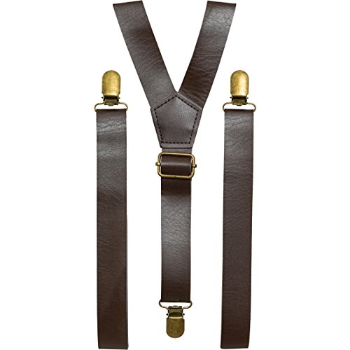 Amakando Hosenhalter Lederoptik Steampunk Hosenträger braun Bundhalter Retro Futurismus Gothic Braces Viktorianisches Kostümzubehör Suspenders Retrolook von Amakando