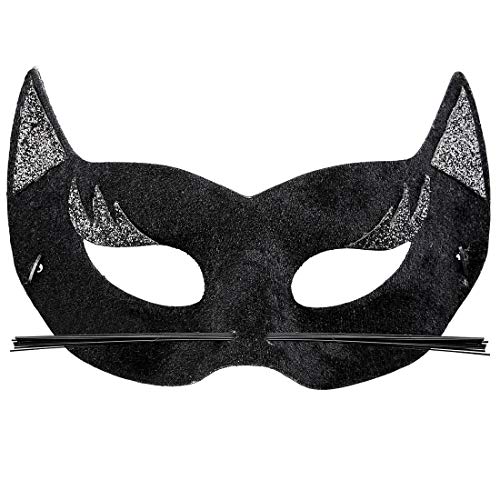 Amakando Hübsche Gesichts-Maske Mieze-Katze für Damen & Herren/Schwarz-Silber/Tolle Tier-Maske für Panther & Schmuse-Kätzchen/EIN Blickfang zu Maskenball & Halloween von Amakando