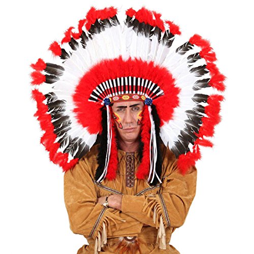 Amakando Indianer Federschmuck Häuptling Kopfschmuck Squaw Federhaube Feder Perücke Western Kopfbedeckung Mottoparty Haarschmuck von Amakando