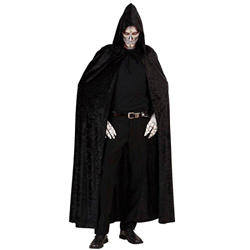 Amakando Langer Samt Umhang Kapuzen Cape schwarz, 150 cm Hexe Kapuzenumhang Samtumhang Vampir Umhangmantel Zauberer Henker Tod Mittelalter Halloween Mantel von Amakando