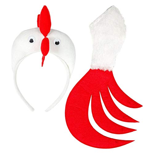 Amakando Lustiges Kostüm-Set mit Hahnenkamm- & Schwanz/Weiß-Rot/Außergewöhnliches Accessoire-Set Huhn mit Kopfschmuck/Bestens geeignet zu Fastnacht & Mottoparty von Amakando