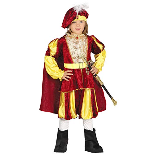 Amakando Majestätisches Prinzenkostüm für Kinder/Rot-Gold 5-6 Jahre, 110-115 cm/Märchen-Kostüm Edelmann/Der Mittelpunkt zu Kinder-Karneval & Mittelalterfest von Amakando