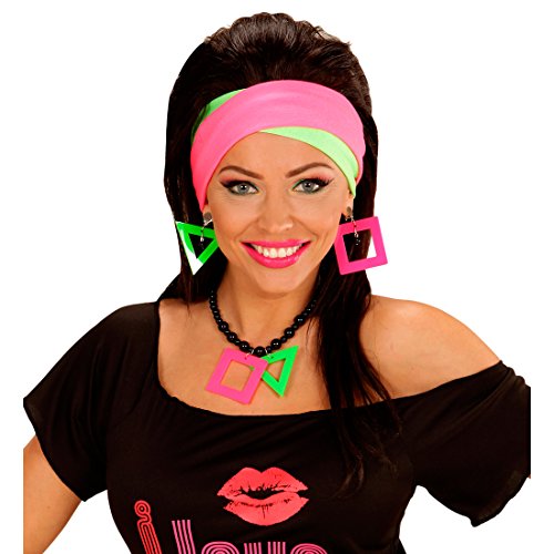 Amakando Neonfarbener Schmuck Neon-Ohrringe und Kette grelles Schmuckset knalliges 80er Accessoire Mottoparty Achtziger Party Outfit Zubehör von Amakando