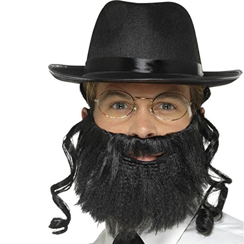 Amakando Rabbi Kostüm Set mit Hut, Haar, Bart u. Brille Jüdische Kleidung Rabbiner Verkleidung Jude Judenkostüm Accessoire Geistlicher Jüdische Schläfenlocken von Amakando