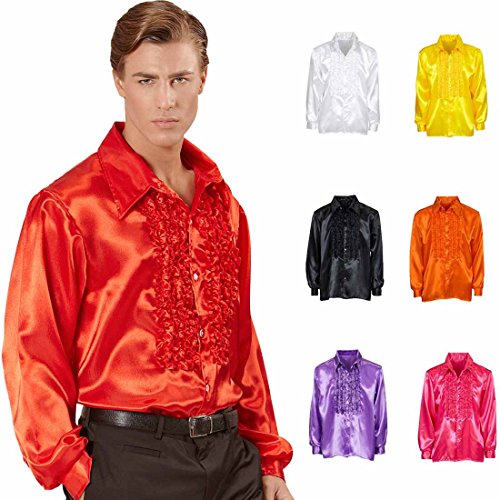 Amakando Rüschenhemd Schlagerstar 70er Jahre Hemd M/L 50/52 rot Disco Satinhemd Herrenhemd Schlager Schlagerparty Accessoire Saturday Night Fever von Amakando