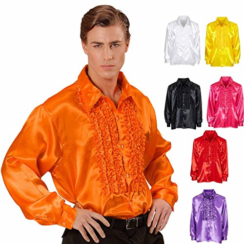 Amakando Rüschenhemd Schlagerstar 70er Jahre Hemd XL 54 orange Disco Satinhemd Herrenhemd Schlager Schlagerparty Accessoire Saturday Night Fever von Amakando