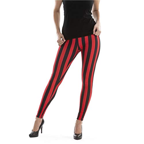 Amakando Stylische Leggings Pierrot mit Streifen/Rot-Schwarz L/XL (44-50) / Originelle Stretch-Hose Zirkus für Frauen/Perfekt angezogen zu Mottoparty & Karneval von Amakando