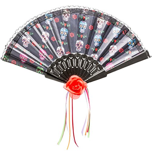Amakando Sugar Skull Fächer mit Spitze Totenkopf-Fächer Halloween Dia de los Muertos Spitzenfächer Handfächer Mexikanisches Totenfest La Catrina Kostümzubehör Tag der Toten Accessoire Amakando Sugar Skull Fächer mit Spitze Totenkopf-Fächer Halloween Dia de los Muertos Spitzenfächer Handfächer Mexikanisches Totenfest La Catrina Kostümzubehör Tag der Toten Accessoire von Amakando