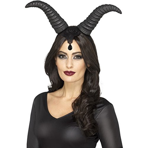 Amakando Teufelshörner - schwarz - Halloween Haarreif Satan Mephisto Haarschmuck Luzifer Lange Tierhörner Teufelin Kostüm Accessoire Dämonen Hörner von Amakando