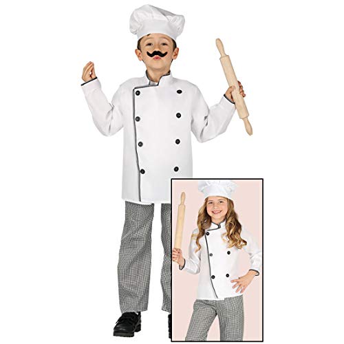 Amakando Witziges Chefkoch Kinderkostüm/Weiß-Schwarz 7-9 Jahre, 127-132 cm/Bäcker-Kostüm für Jungen & Mädchen/Genau richtig zu Kinder-Fasching & Mottoparty von Amakando