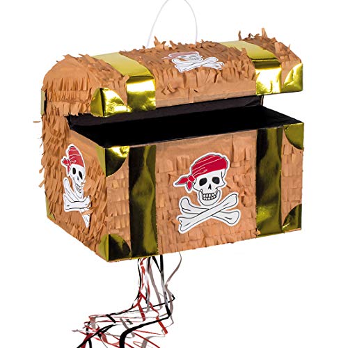 Amakando Wunderschöne Pinata Piraten-Truhe zum Ziehen/Braun-Gold 30x26cm / Ziehpinata Piratenkiste zum Kindergeburtstag/EIN Highlight zu Piratenparty & Geburtstagsfeier von Amakando