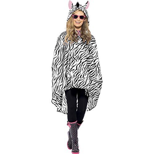 Amakando Zebra Party Poncho Zebrakostüm Regenponcho Karneval Party Regencape Tier Partyponcho Tierkostüm Zubehör von Amakando