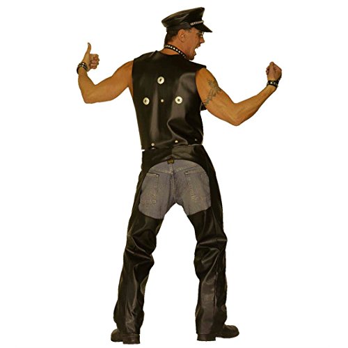 Biker Chaps Hose Rocker Bikerhose M/L (50 bis 52) Motorrad Lederchaps Imitat Fasching Motorradhose Village People Hardrock Kunstlederhose Striptease Mottoparty Accessoires Karneval Kostüm Zubehör von Amakando