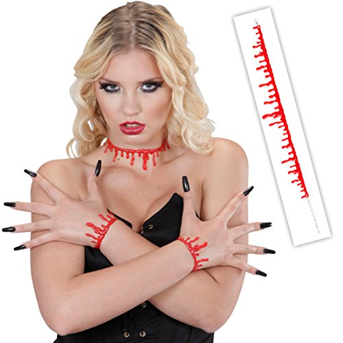 Blut Halskette Aufgeschlitzte Kehle Kette Halloween Halsband mit Blutstropfen Zombie Mörder Halsschmuck Killer Blutkette Accessoires Serienkiller Horror Fasching Schmuck Karneval Kostüm Zubehör von Amakando