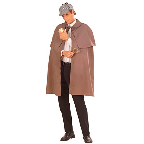 Detektiv Mantel Pelerine Umhang grau Sherlock Holmes Cape Fasching Mittelalter Vampirumhang Vampir Kutscher Englischer Gentleman Poncho Viktorianische Mottoparty Accessoire Karneval Kostüm Zubehör von Amakando