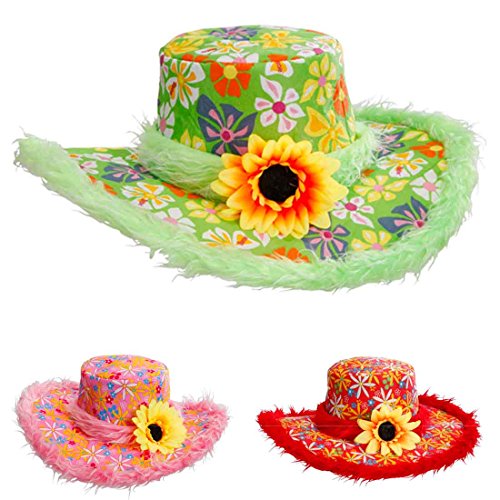 Grüner Hippie Hut Plüsch Blumenhut grün Flower Power Plüschhut mit Sonnenblume 70er Jahre Kopfbedeckung Fasching Schlager Party Faschingshut Partyhut Retro Mottoparty Accessoire Karneval Kostüm von Amakando